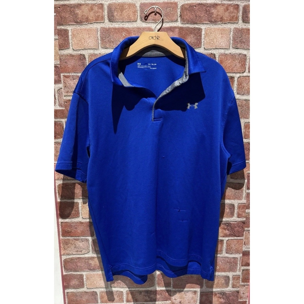 Under Armour HeatGear T-Shirt Men's Size‎ XL Deep Blue Short Slv Collared Sport